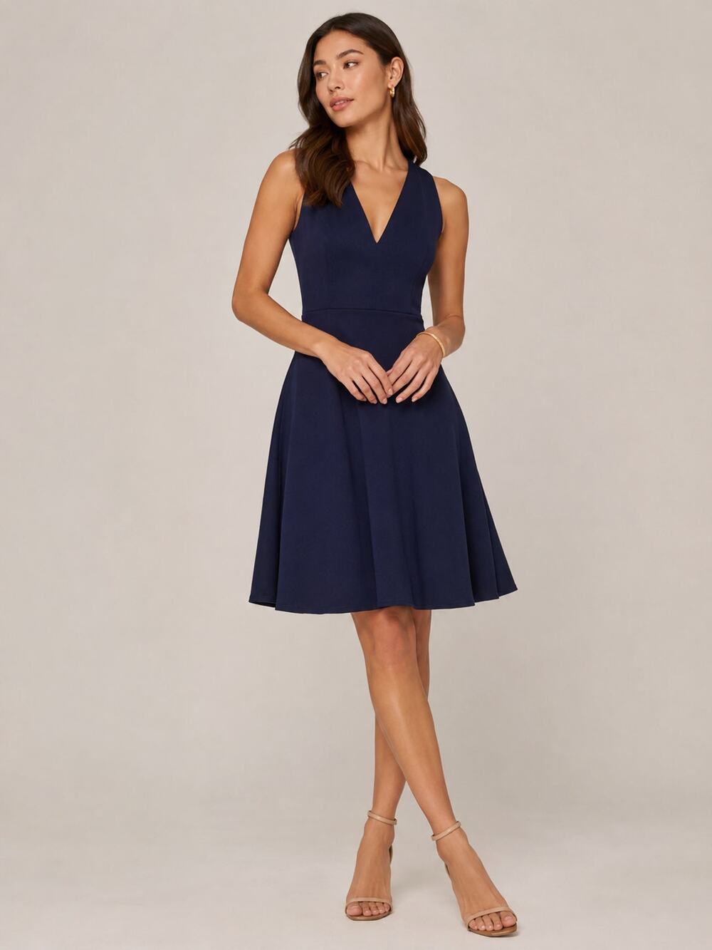 Dress The Population SZ S Fit And Flare Catalina Dress In Midnight Blue